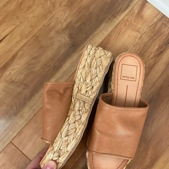 Dolce Vita Brown Leather Espadrille Slides - Picture 2 of 5